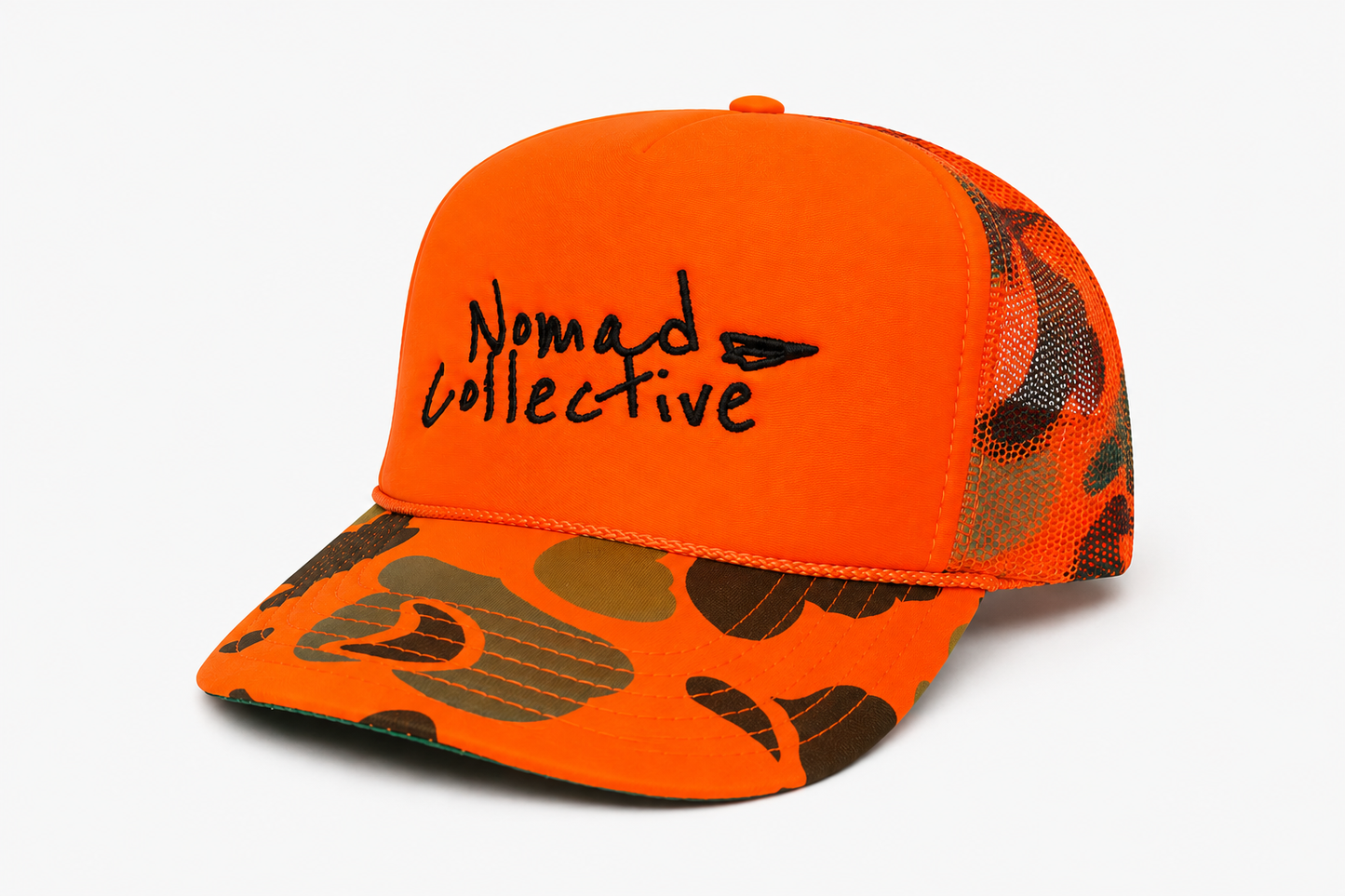 NoCo Script Blaze Camo Trucker Hat