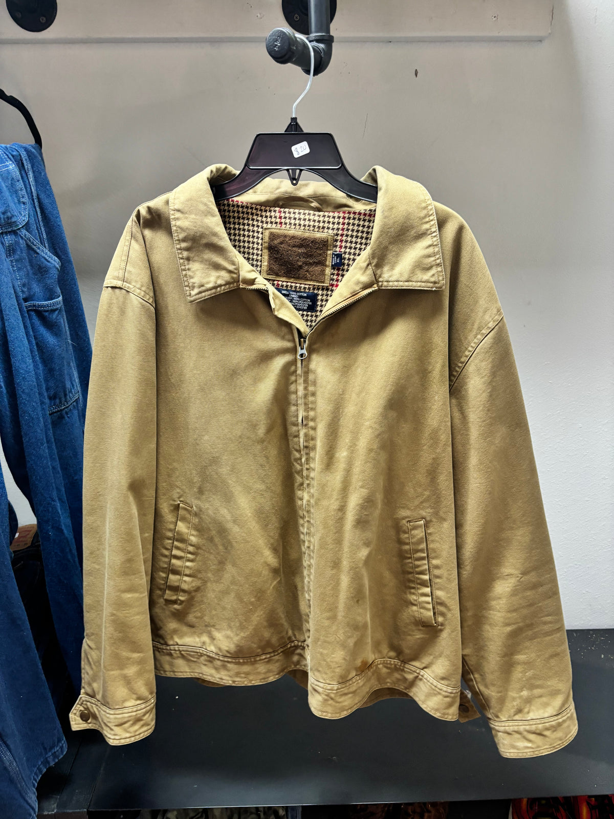 Tan Plaid-Lined Zip Jacket